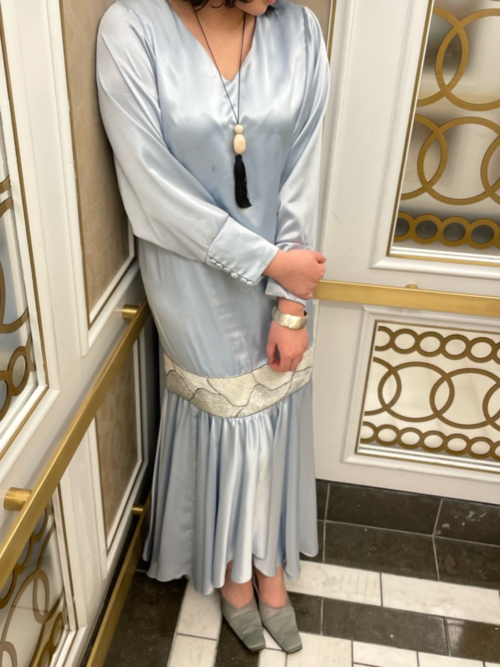 Silk Blue Drop-Waist Flapper Deco Dress Vintage - Picture 2 of 2